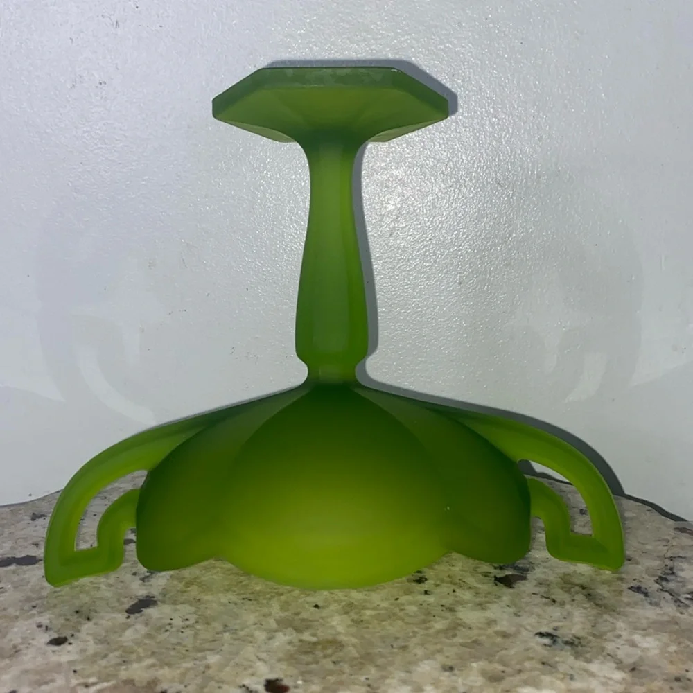 Vintage Westmoreland Avocado Green Satin Glass Pedestal Compote Candy Dish